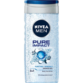 Гель для душу NIVEA MEN Pure Impact 3 в 1 для тіла, обличчя та волосся, 250 мл